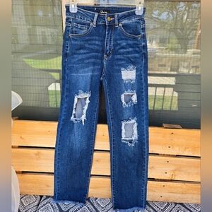 Vivi Vito Distressed Cropped Jeans Sz 1 Raw Hem